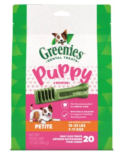 - Teething and chewing toys for puppies12 OZ. PUPPY PETITE GREENIES TREAT-PAK