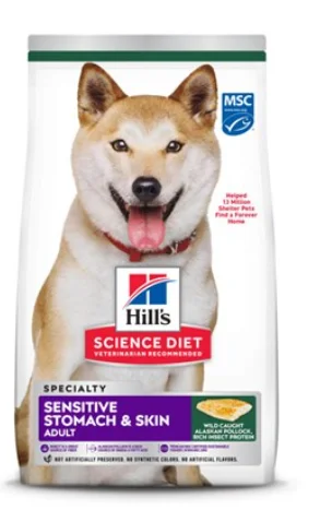 - Postoperative pet anti-licking Elizabethan collarHill's Science Diet Adult Sensitive Stomach & Skin Pollock Meal, Barley & Insect Meal Recipe Dry Dog Food