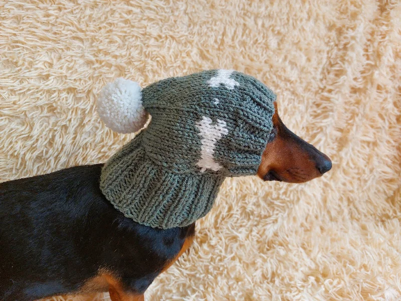 Pet wedding dressesSnood hat wool for dogs with bones and pompom - warm dog ears wool hat-dachshund clothes snood hat with bones