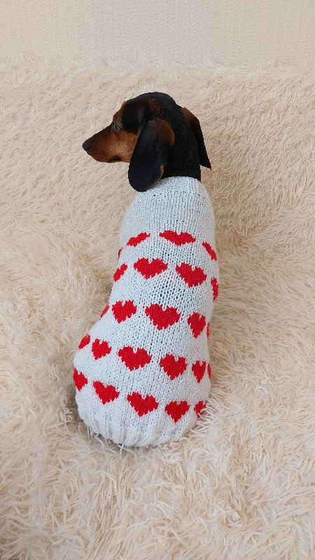 Pet anti-allergic clothesJumper with hearts for dog valentine's day gift,Dachshund knitted heart sweater, clothing heart sweater, Valentine's day dog sweater